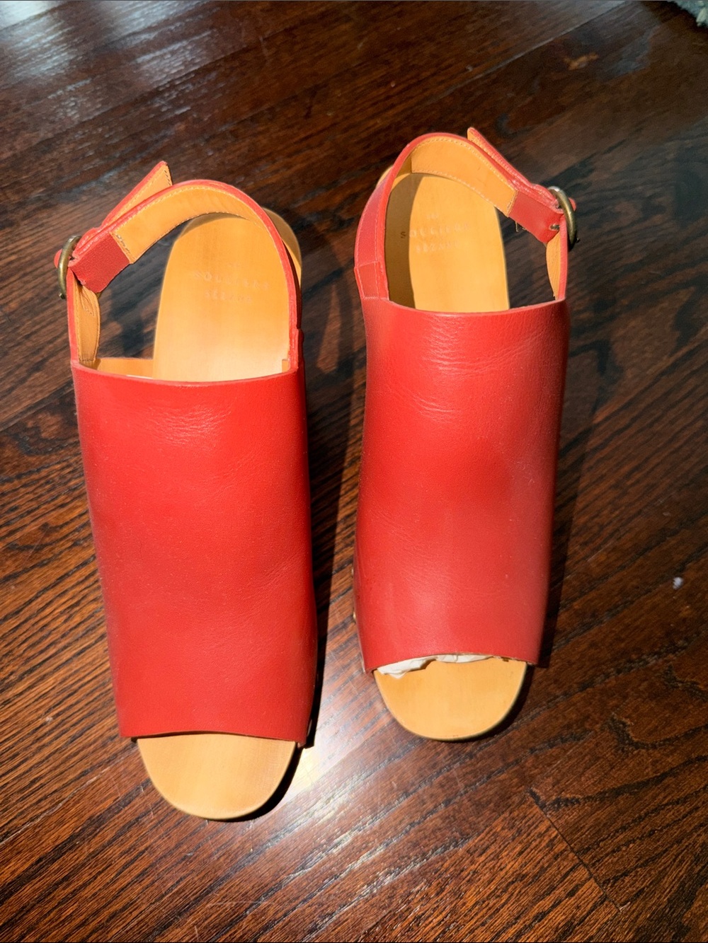 Sézane Red Leather Open-Toe Slingback Sandals
